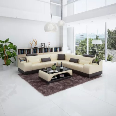 Modern sectional sofa, corner couch design, living room furniture, leather upholstery couch