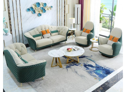 3+2+1 Seater Sofa Set Leather Sofa Couch Set Design Beige Green