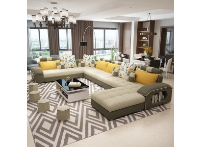 Corner sectional U-shape living landscape sofa couch set upholstery fabric sofas leather