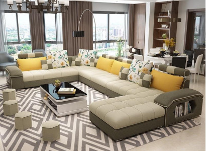 Corner sectional U-shape living landscape sofa couch set upholstery fabric sofas leather