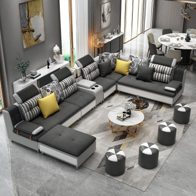 U-shaped sectional living landscape sofa couch upholstery set fabric sofas leather new