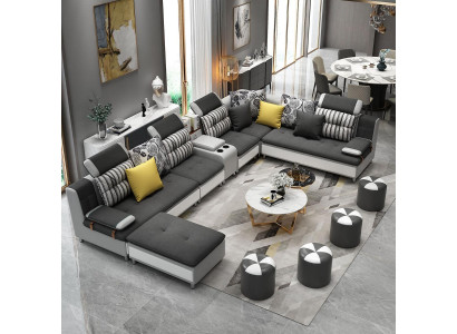 U-shaped sectional living landscape sofa couch upholstery set fabric sofas leather new