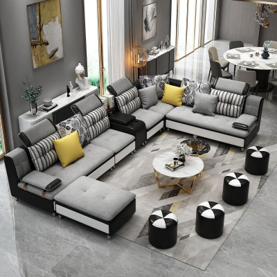 U-shaped sectional living landscape sofa couch upholstery set fabric sofas leather new