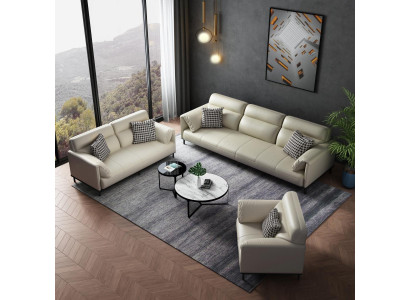 Luxurious living room sofa set 3+2+1 set leather upholstery couches fabric