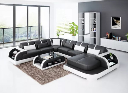 Living room leather XXL couch sofa landscape modern designer upholstery