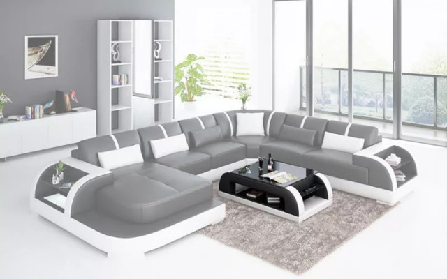 Living room leather XXL couch sofa landscape modern designer upholstery