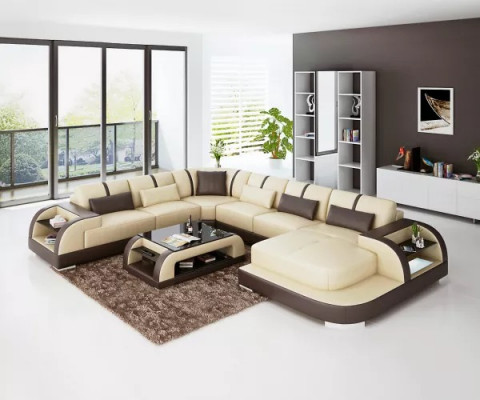 Living room leather XXL couch sofa landscape modern designer upholstery