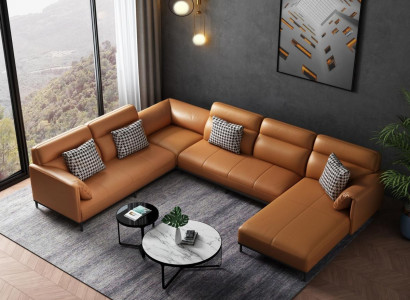 Living landscapes corner sofa couch set leather upholstery seat corner sofa U-shape XXL