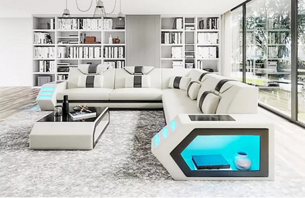 Design living room corner couch corner sofa furniture leather upholstery couch sofa L-shape + table