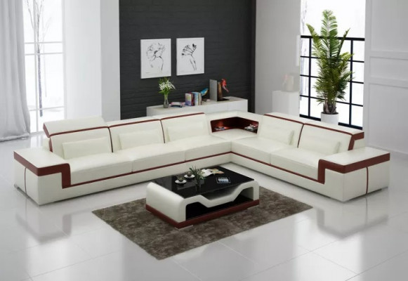Design living room corner sofa furniture corner couch leather upholstery couch sofa L-shape + table