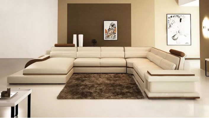 Modern living room design corner sofa furniture leather upholstered corner couch