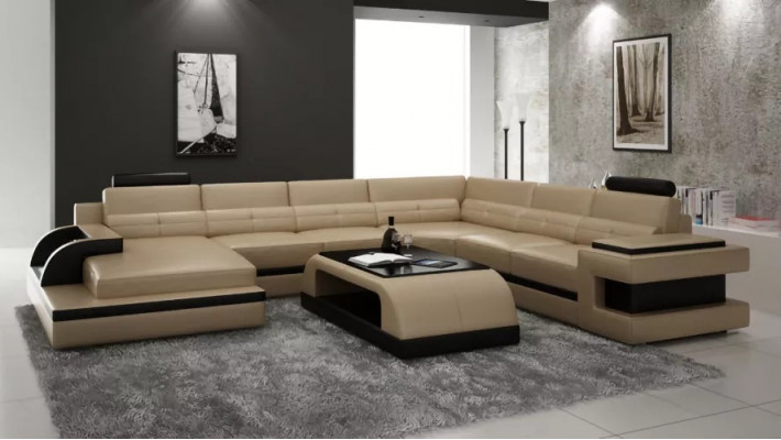 Modern living room design corner sofa furniture leather upholstered corner couch