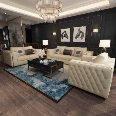 Living room landscape sofa set 3+2+1 seater leather sofa couch set Chesterfield