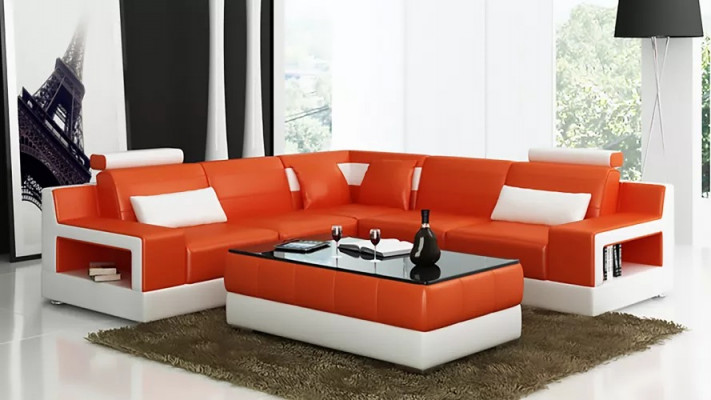 Living room leather XXL couch landscape sofa modern designer corner upholstery