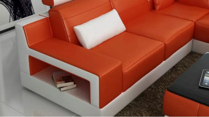 Living room leather XXL couch landscape sofa modern designer corner upholstery