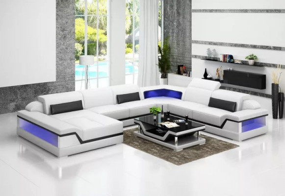 Leather sofa, sectional U-shaped modern sofa, living landscape leather couch