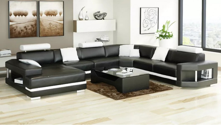 Modern design living room corner sofa furniture leather upholstered couch