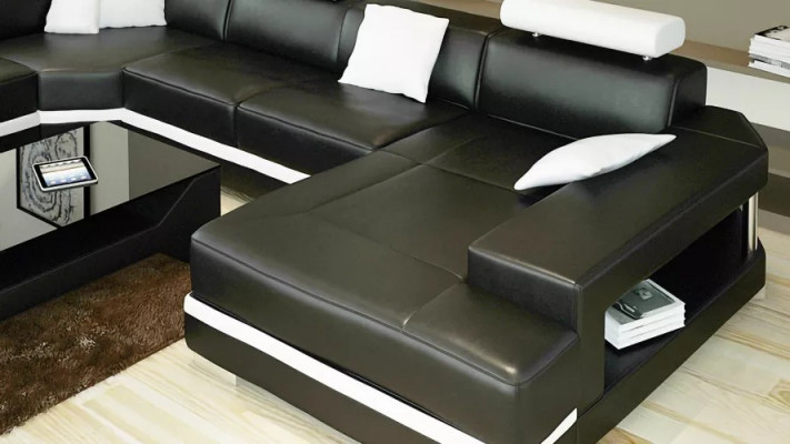 Modern design living room corner sofa furniture leather upholstered couch