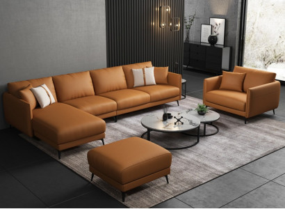 Corner sofa + armchair leather sofa couch living landscape set design modern sofa seat