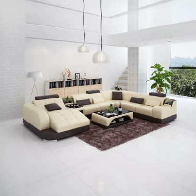 Upholstered corner leather sofa, living room sofa, corner couch, corner suite sofa with