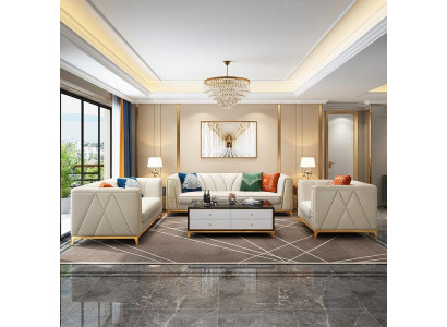 Medusa stainless steel leather sofa set couch living room furniture 4-piece set