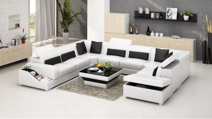 Living room leather XXL couch sofa landscape modern designer corner upholstery