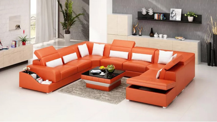 Living room leather XXL couch sofa landscape modern designer corner upholstery