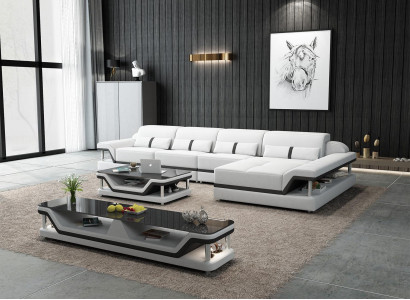 Leather sofa L-shape couch living area corner sofa set design modern sofa USB