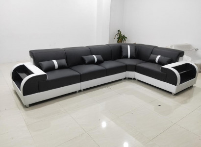 Leather sofa in L-shape, couch living landscape, corner sofa design set, modern sofa with USB