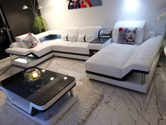Sectional sofa U-shape coffee table upholstery furniture living landscape design sectional sofa leather USB