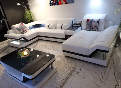Sectional sofa U-shape coffee table upholstery furniture living landscape design sectional sofa leather USB