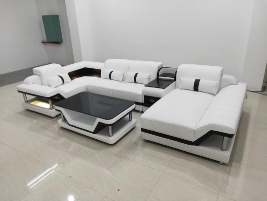 Sectional sofa U-shape coffee table upholstery furniture living landscape design sectional sofa leather USB