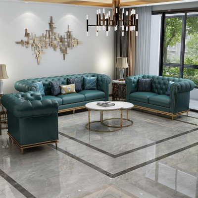 Chesterfield Sofa Set Couch Upholstered Sofa 6-piece Living Room Set Tables