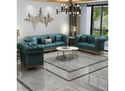 Chesterfield Sofa Set Couch Upholstered Sofa 6-piece Living Room Set Tables
