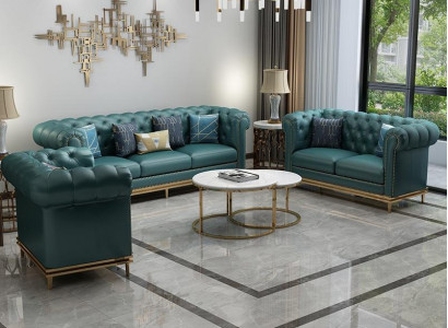 Chesterfield Sofa Set Couch Upholstered Sofa 6-piece Living Room Set Tables
