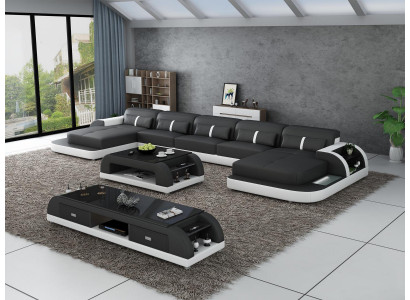 Corner sofa leather sofa with USB big U-shaped living room sofa couch set leather new