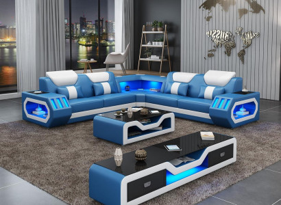Sectional sofa L shape coffee table sofa couch design upholstery leather modern blue table new