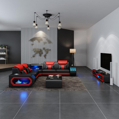 Sectional sofa L shape coffee table sofa couch design upholstery leather modern blue table new