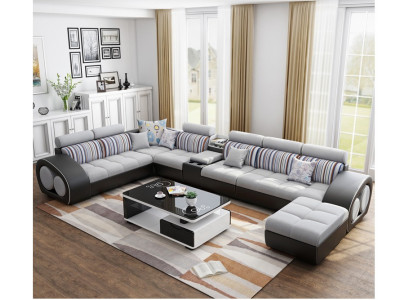 Designer sofa couch corner sofa with stool set upholstery living landscape L-shape