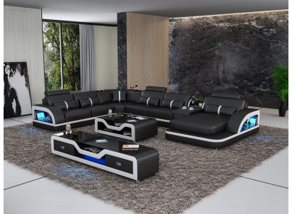 Corner unit leather sofa design corner sofa luxury living landscape LED sofa couch upholstery