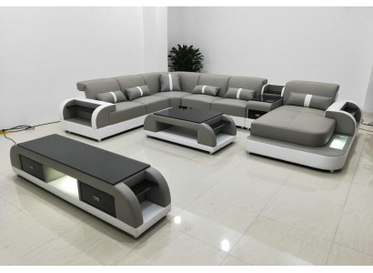 Corner sofa couch sofa LED set living landscape upholstery suite USB illuminated