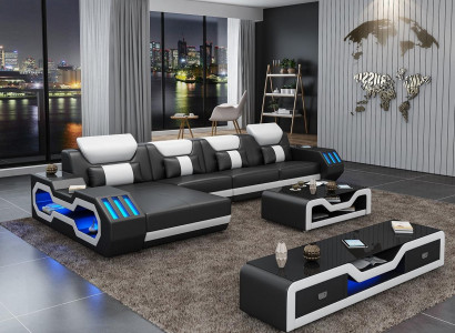 Modern leather couch living area leather sofa sofa set sofa L-shape coffee table.