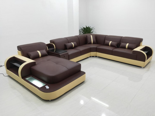 Leather sofa design U-shaped living landscape couch upholstered corner sofa set new.