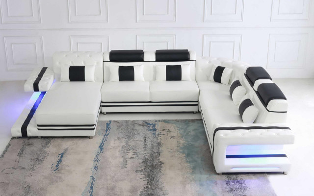 Corner sofa, U-shaped sofa, couch, upholstery, designer leather, large leather sofa, living landscape