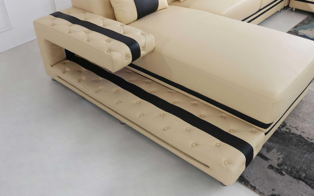 Leather Upholstery Seat Design Modern Corner Suite Sofa Living Landscape U Shape USB LED