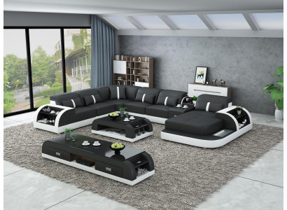 Suit Design Living Landscape Corner Sofa Sofa Couch U-Shaped Table Leather 2-piece sets