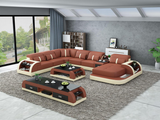 Suit Design Living Landscape Corner Sofa Sofa Couch U-Shaped Table Leather 2-piece sets