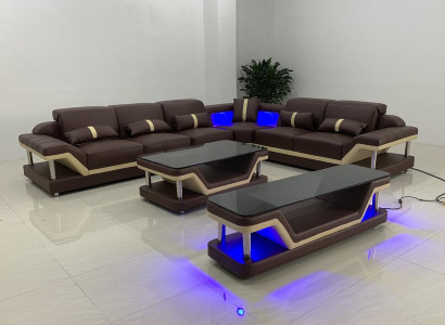 Living landscape L-shape corner sofa coffee table sideboard design living landscape USB 3-piece set