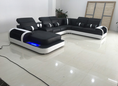 Modern black and white corner sofa set upholstery corner couch U-shaped sofas LED new