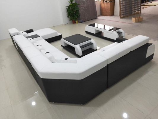 Living landscape corner sofa couch set leather upholstery seating corner sofa USB sound